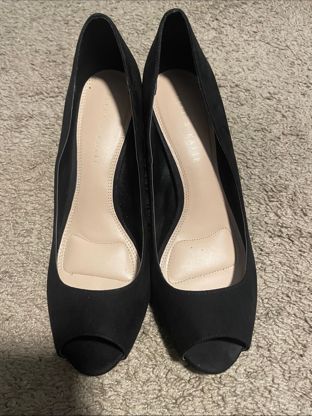 Kelly & Katie Black Suede Peep Toe Heels